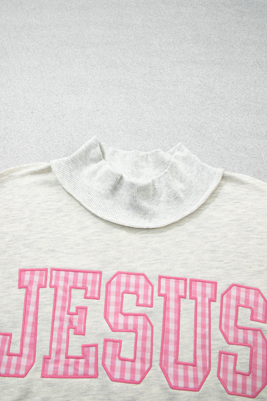 Gray High Neck Polka Dot Slogan Printed Baggy Sweatshirt