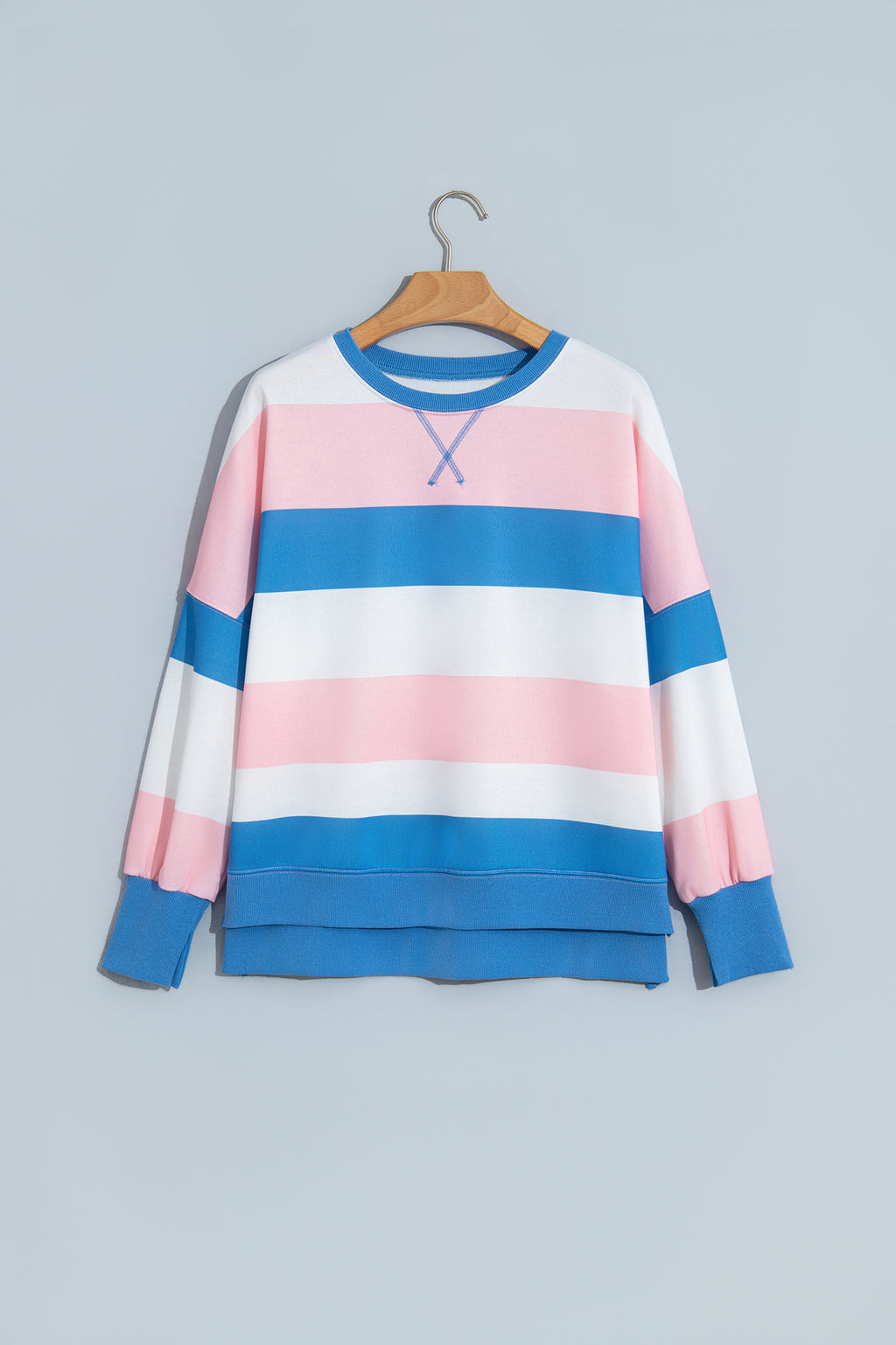 Pink Stripe Side Split Oversized Long Sleeve Top