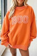 Grapefruit Orange Polka Dot Letter Print Contrast Trim Mock Neck Sweatshirt