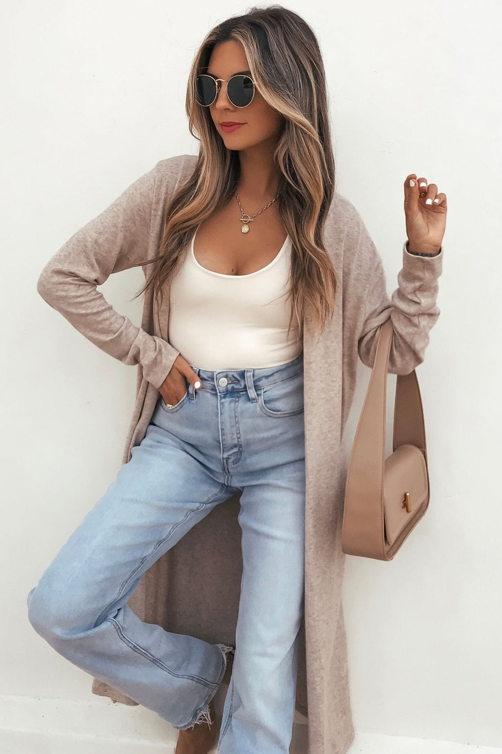 Dirty blue Solid Color Long Sleeve Casual Tunic Shift Cardigan