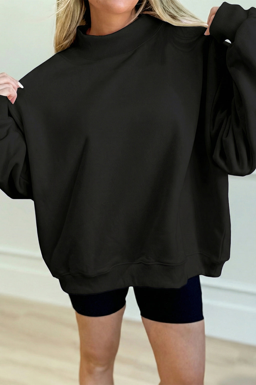 Womens Solid Color Oversized Mock Neck Sweatshirt