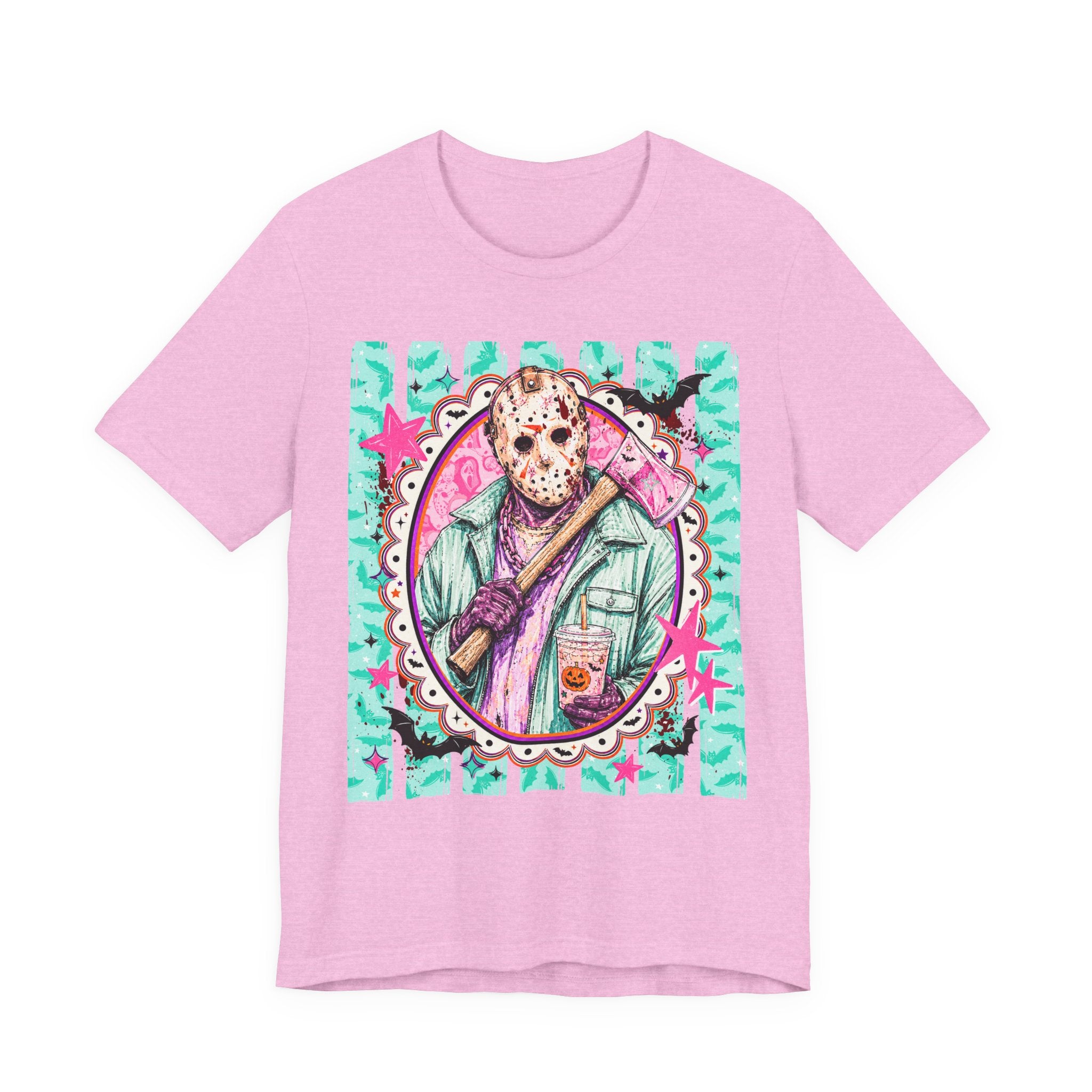 Retro Pastel Jason Voorhees Tee – Cute Horror Movie Mask Graphic Shirt