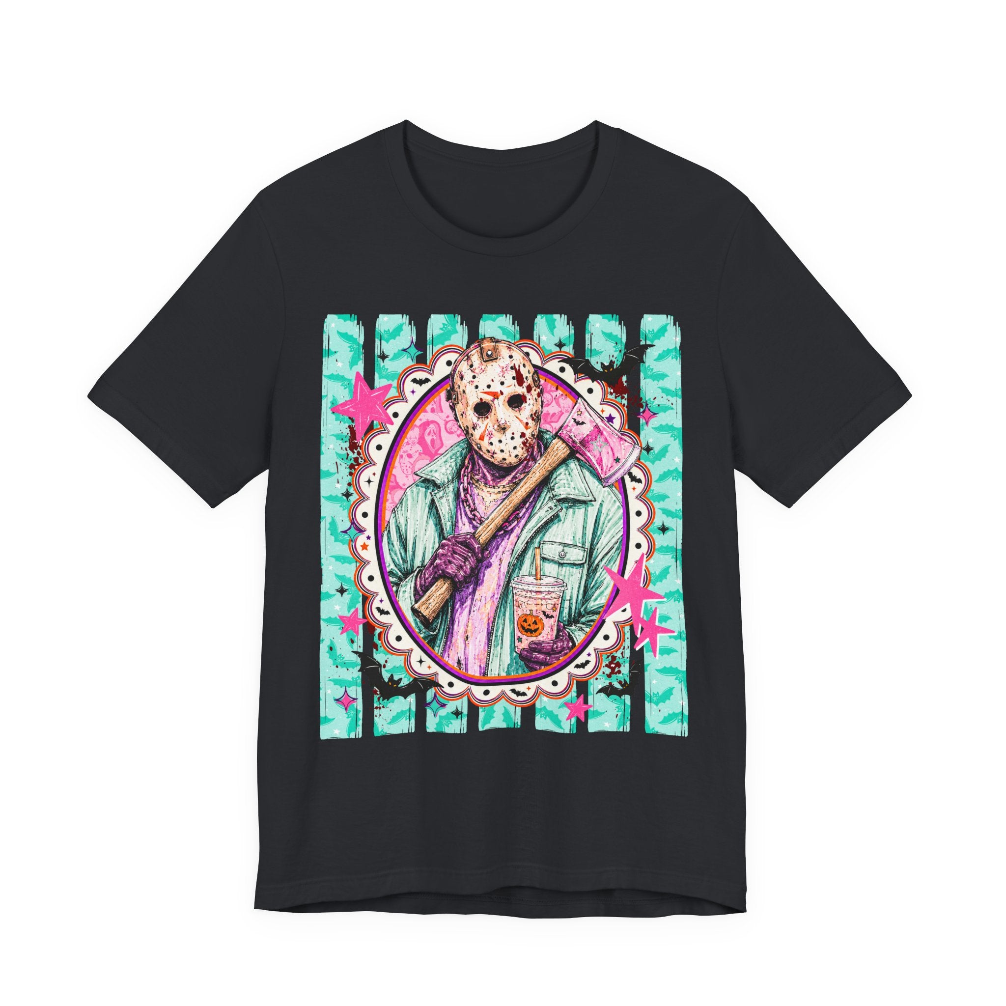Retro Pastel Jason Voorhees Tee – Cute Horror Movie Mask Graphic Shirt