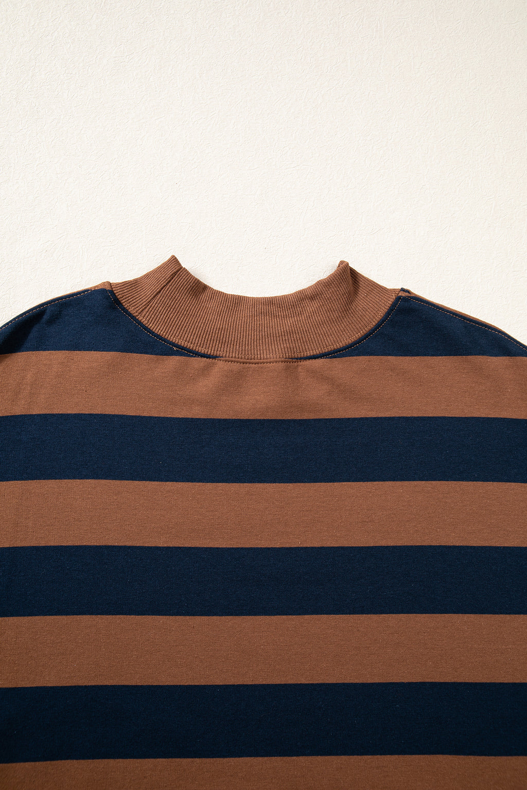 Orange Stripe Colorblock Mock Neck Relaxed Sweatshirt