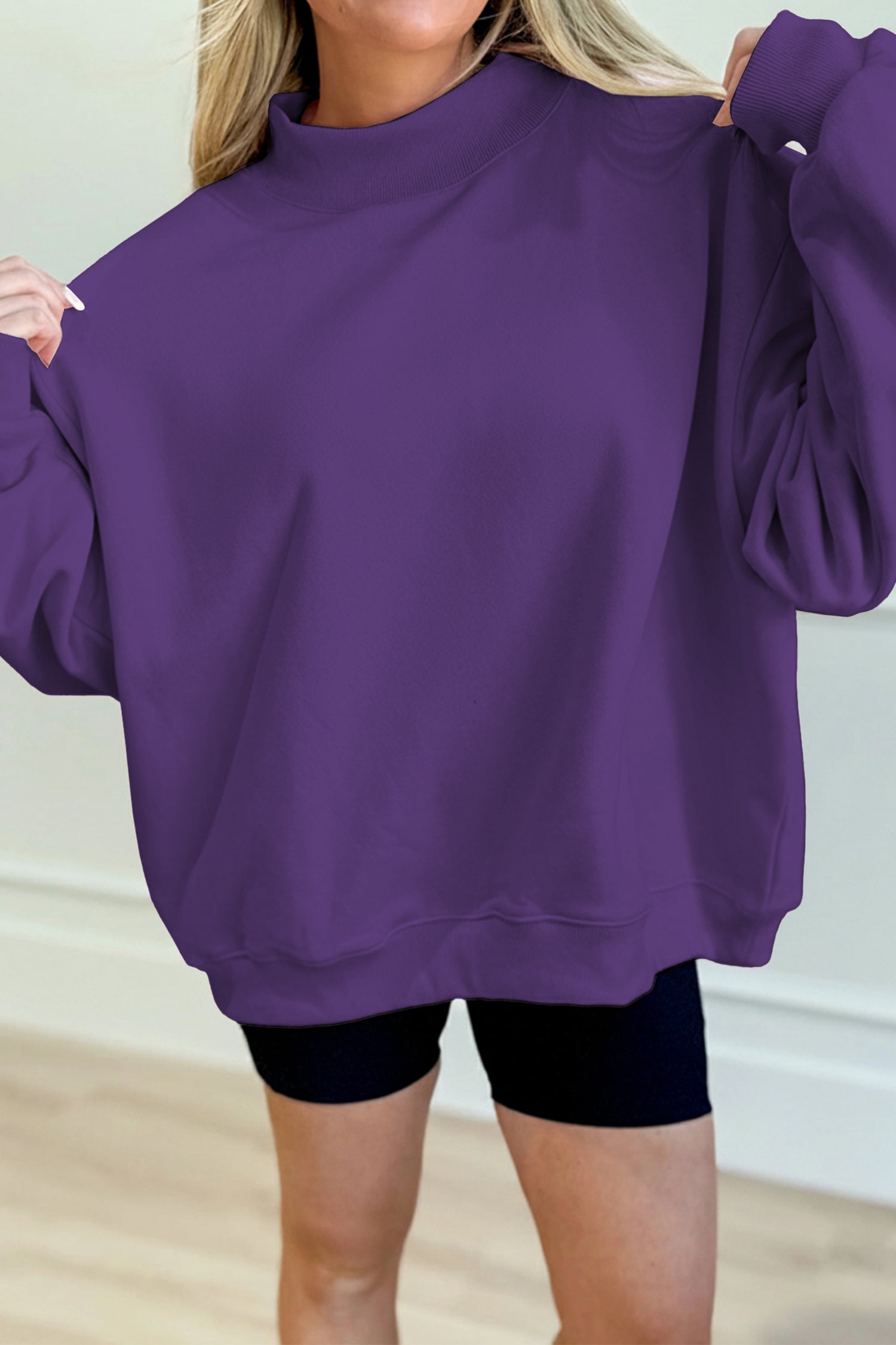 Womens Solid Color Oversized Mock Neck Sweatshirt