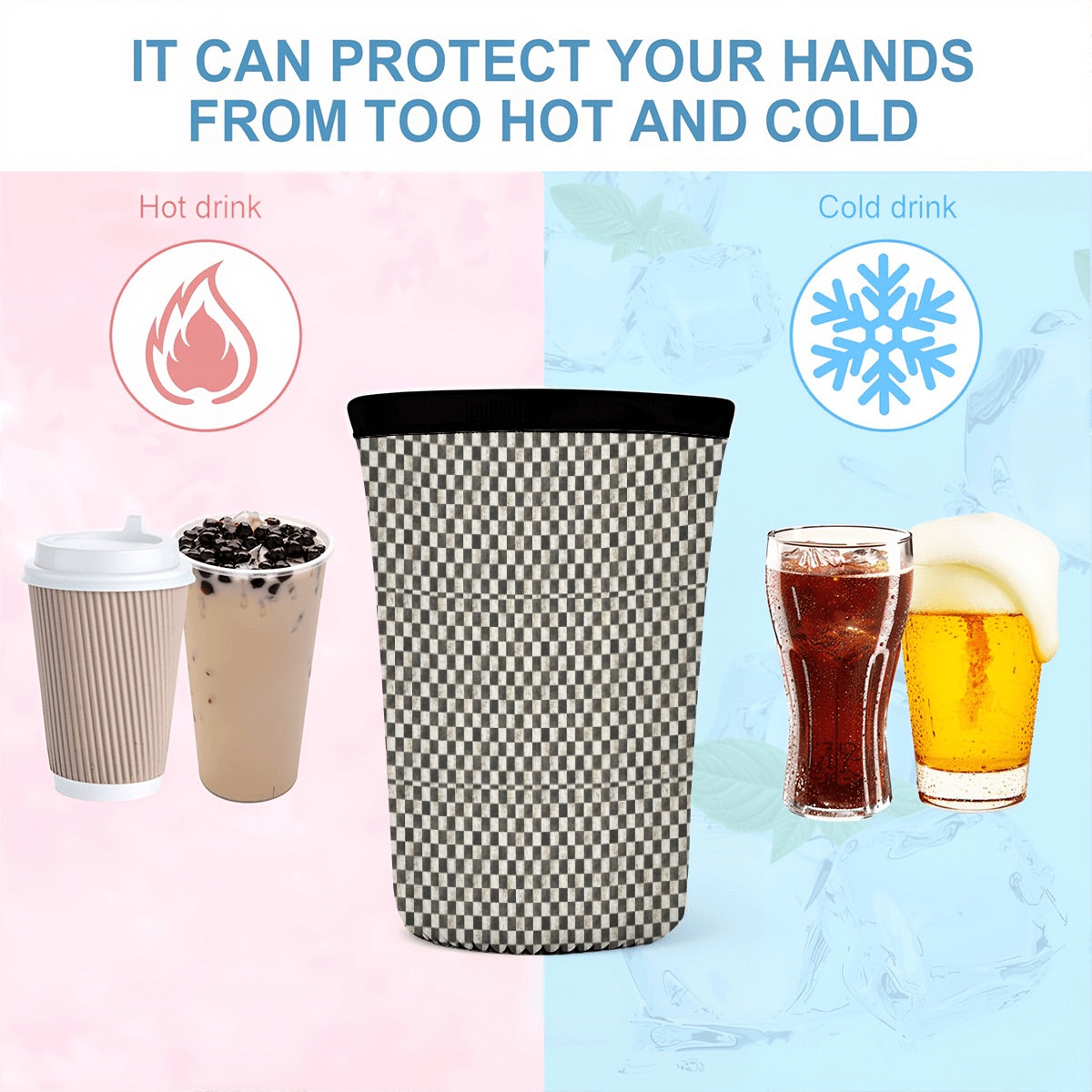 Black and White checkered Neoprene Koozies Cup Sleeve 3pcs 1 5 2 5