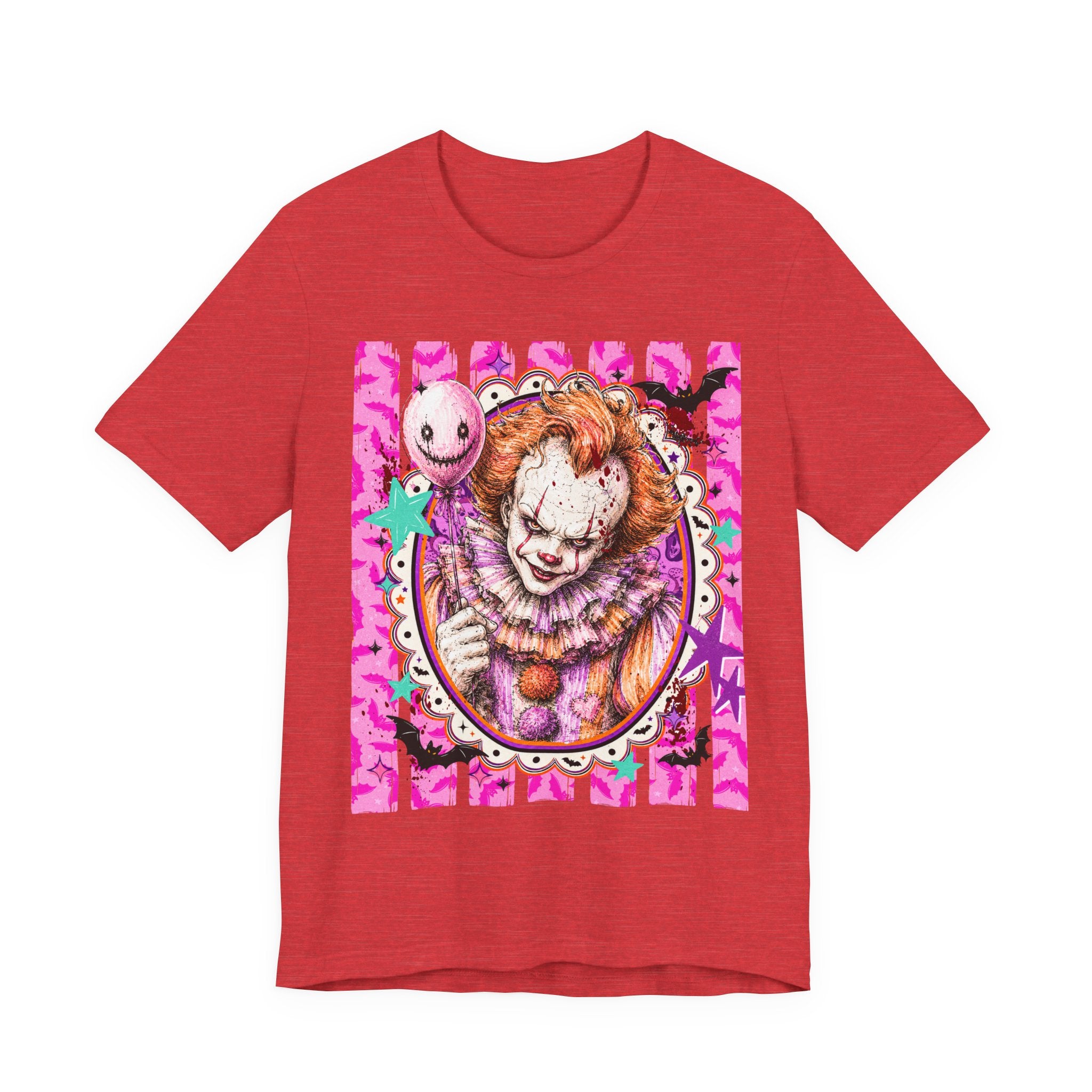Penny Wise Horror Clown Graphic Tee — Pink Vintage Pennywise Portrait T-Shirt