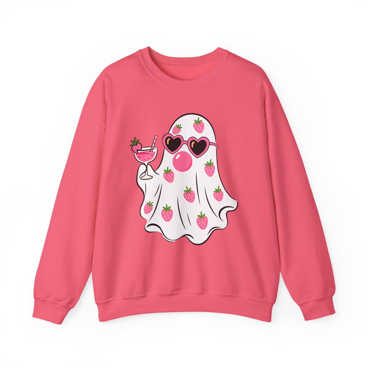Strawberry Ghost Sunglasses Crewneck Sweatshirt | Summer Fruit Boo Graphic