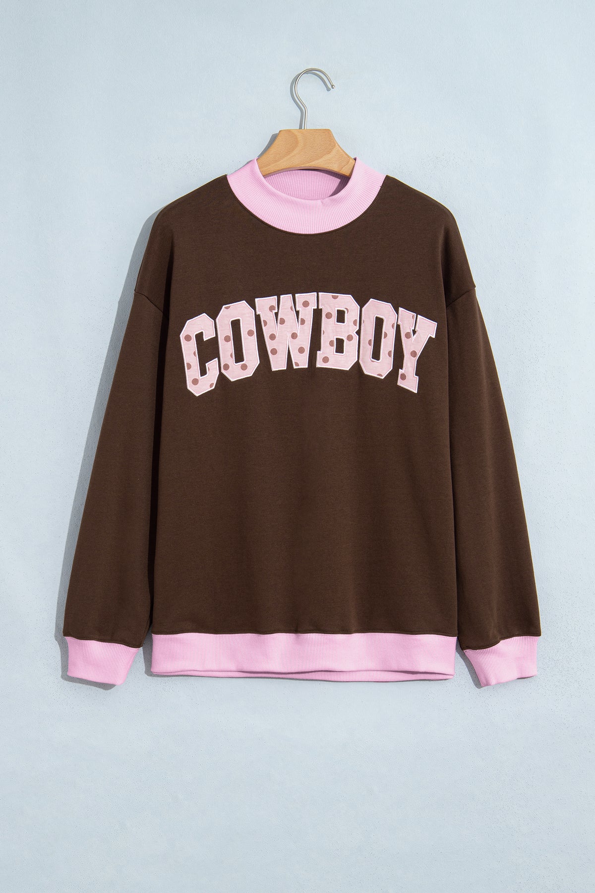 Pink Polka Dot Letter Graphic Colorblock Tunic Sweatshirt