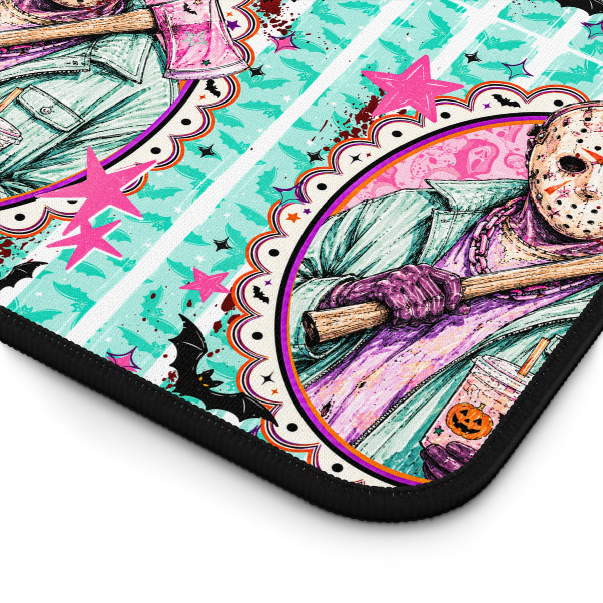 Retro Pastel Jason Pattern Desk Mat — Horror Movie Aesthetic Gaming Mouse Pad