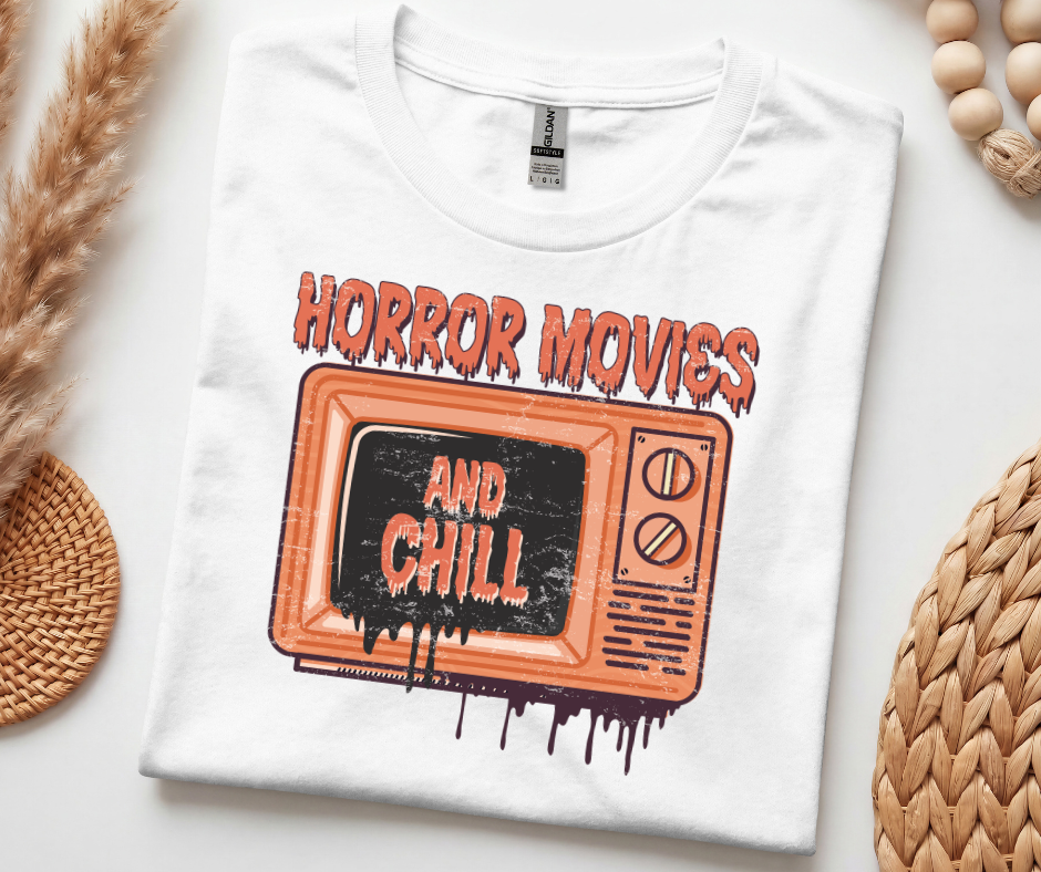 Horror Movies and Chill T-Shirt — Retro TV Graphic Tee for Horror Fans