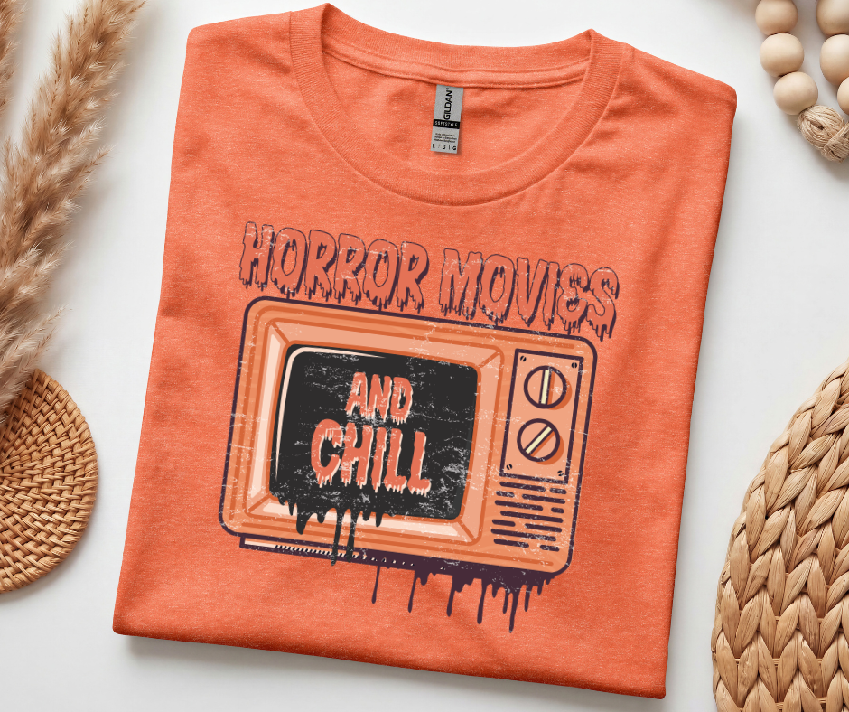 Horror Movies and Chill T-Shirt — Retro TV Graphic Tee for Horror Fans