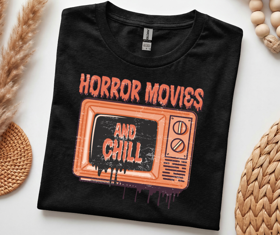 Horror Movies and Chill T-Shirt — Retro TV Graphic Tee for Horror Fans