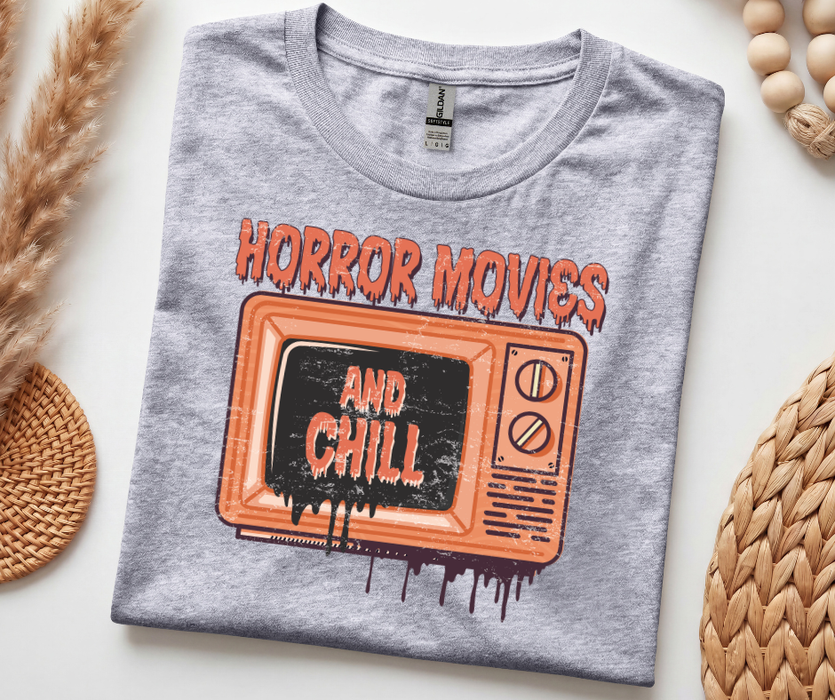 Horror Movies and Chill T-Shirt — Retro TV Graphic Tee for Horror Fans