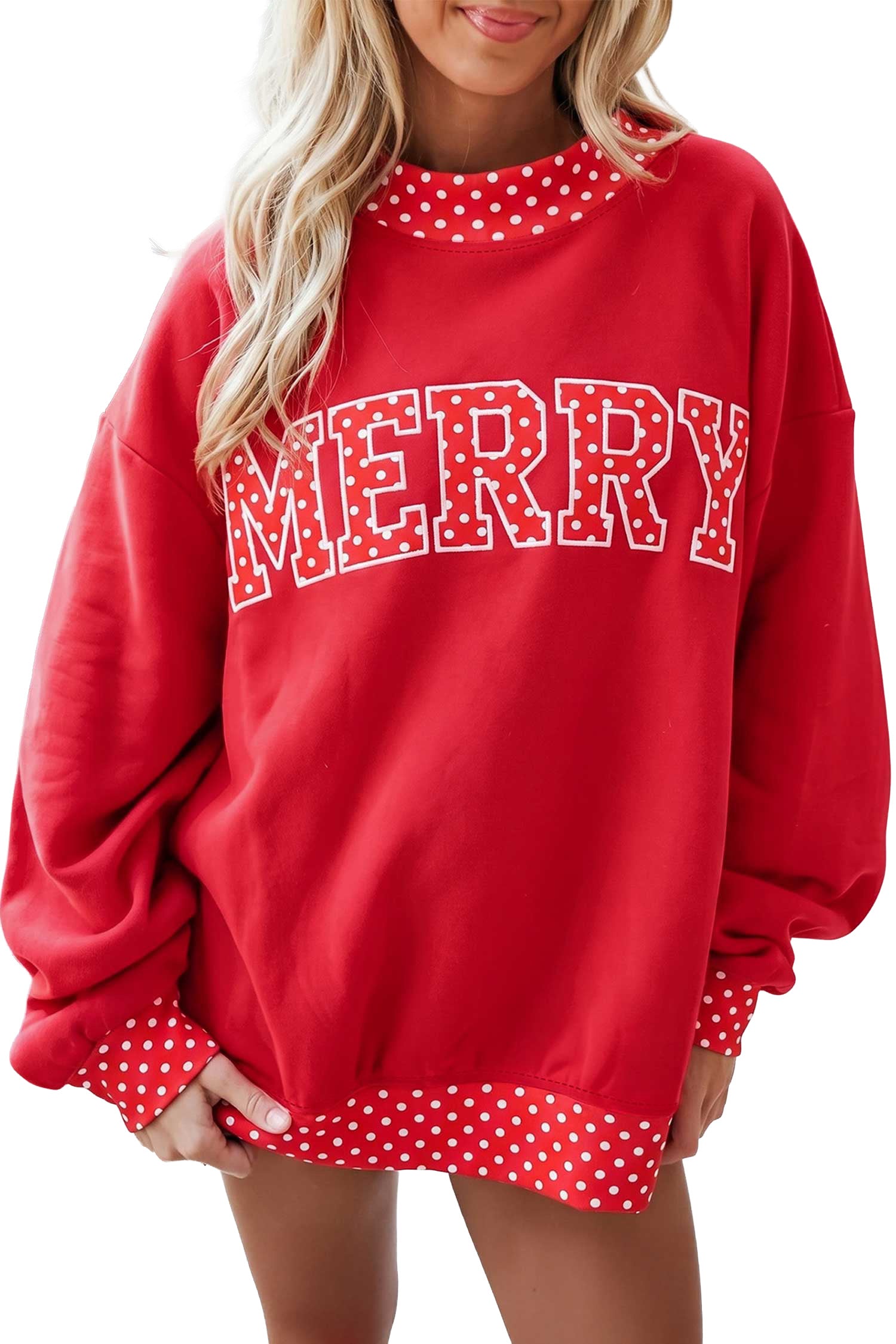Grapefruit Orange Polka Dot Letter Print Contrast Trim Mock Neck Sweatshirt
