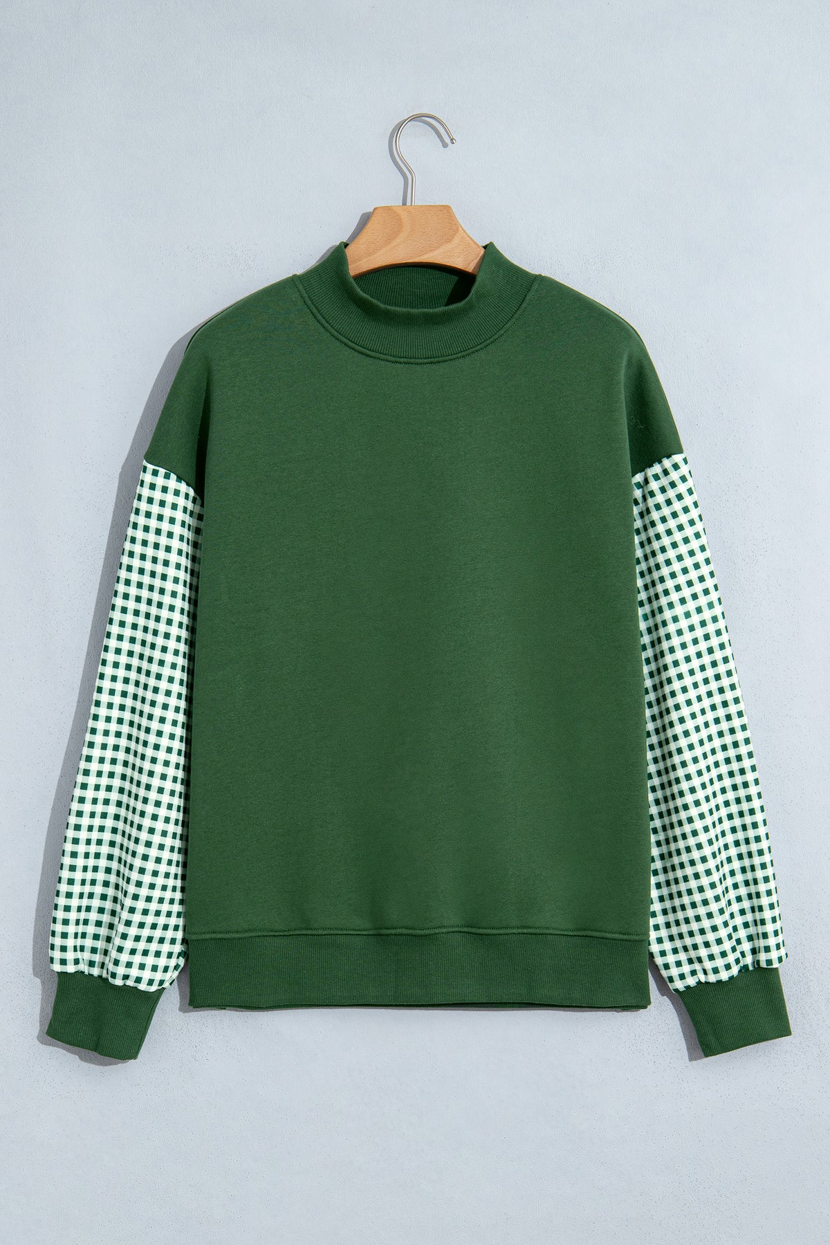 Black Plaid Sleeve Colorblock Loose Tunic Sweatshirt
