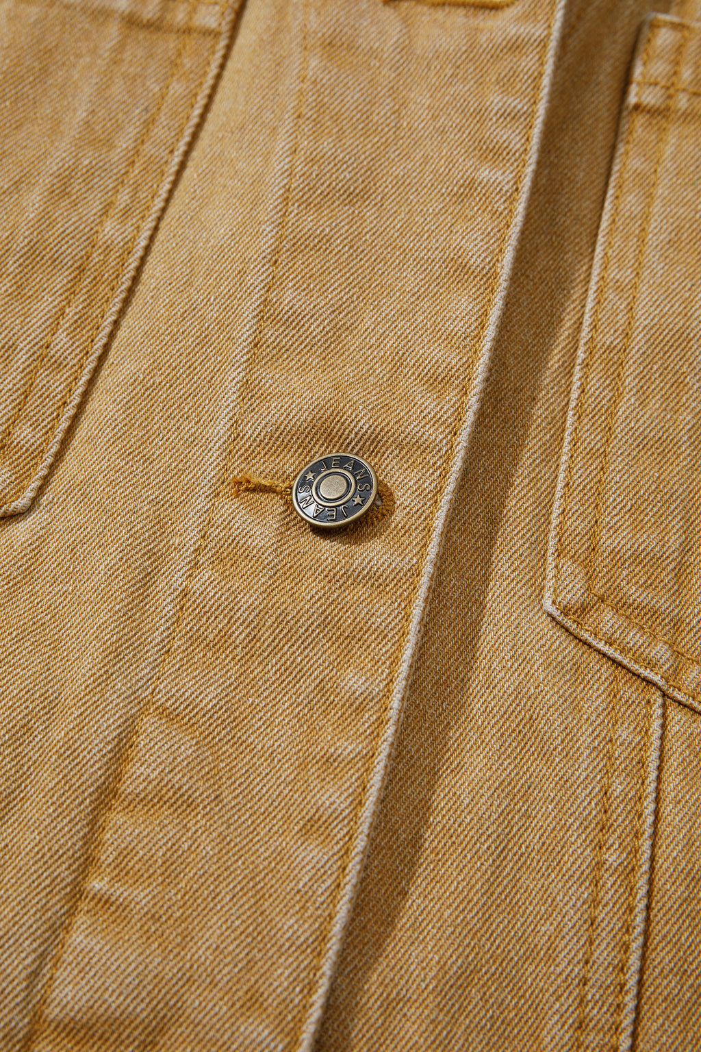 Honey gold Metal Button Front Long Sleeve Collar Denim Jacket
