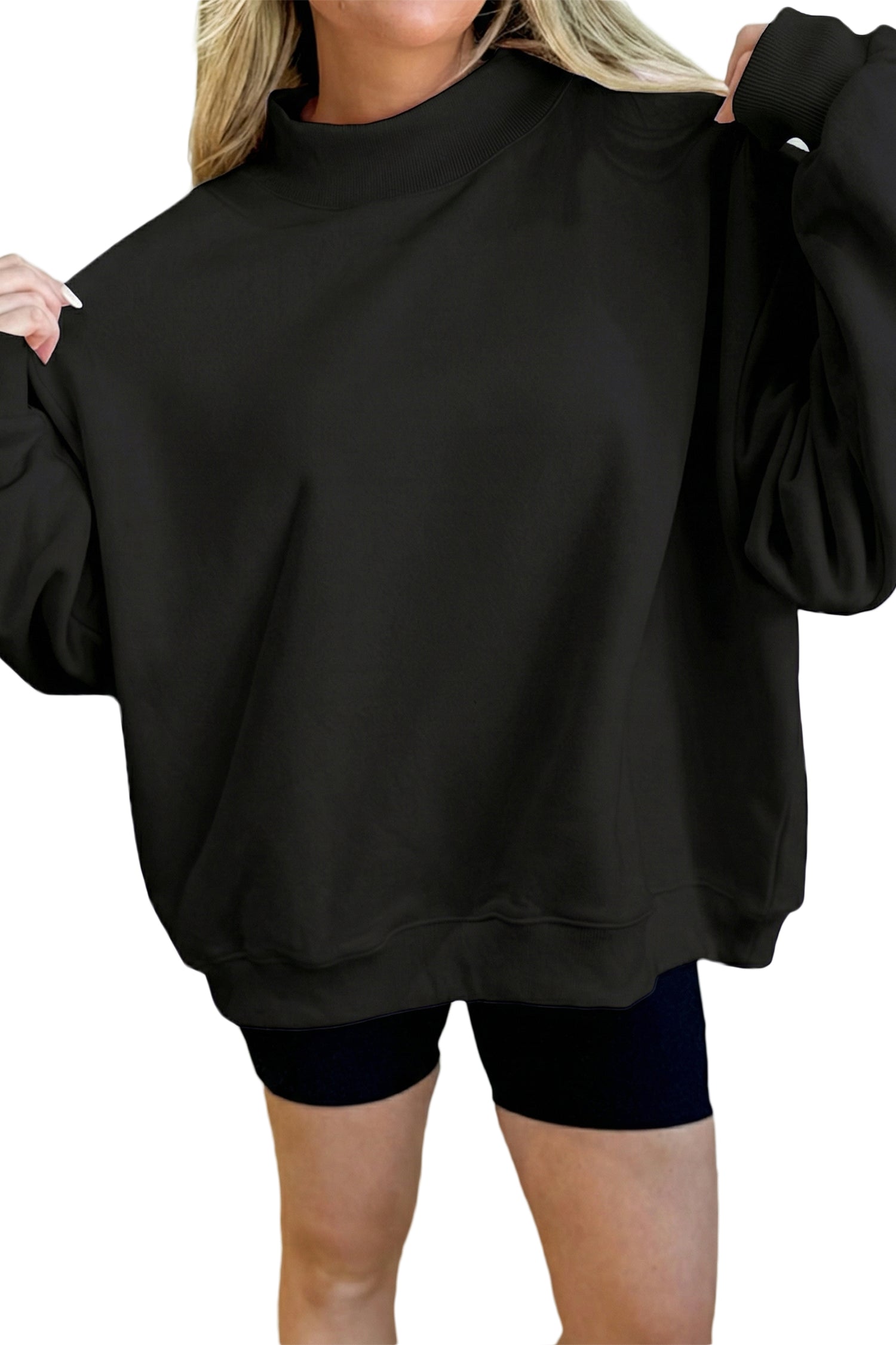 Womens Solid Color Oversized Mock Neck Sweatshirt
