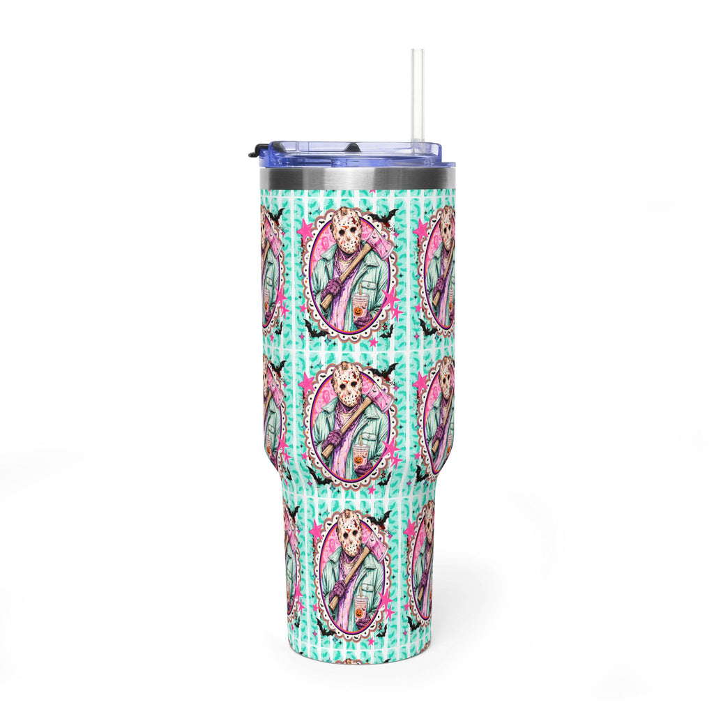 40oz Jason Halloween Vacuum Tumbler — Insulated Travel Mug with Cute Portrait Pattern