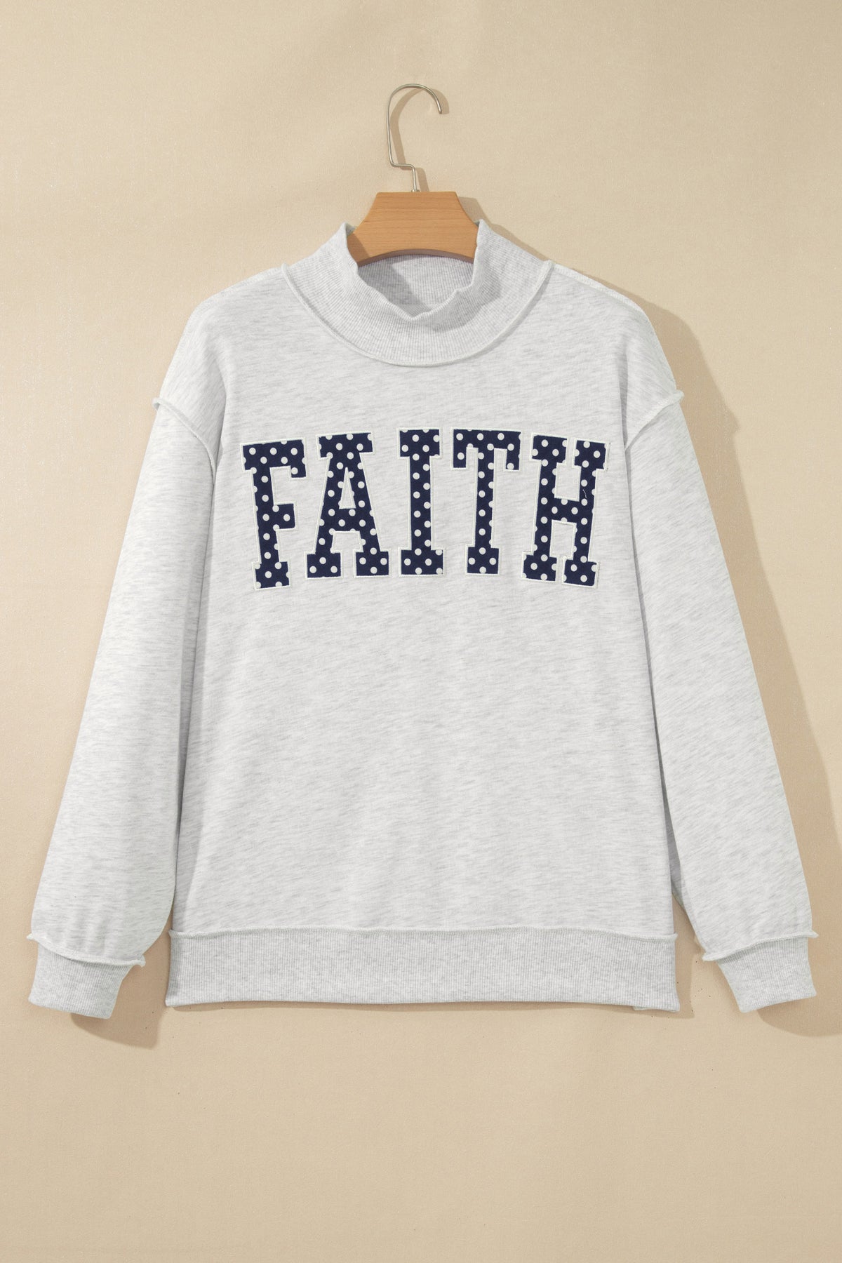 Gray High Neck Polka Dot Slogan Printed Baggy Sweatshirt