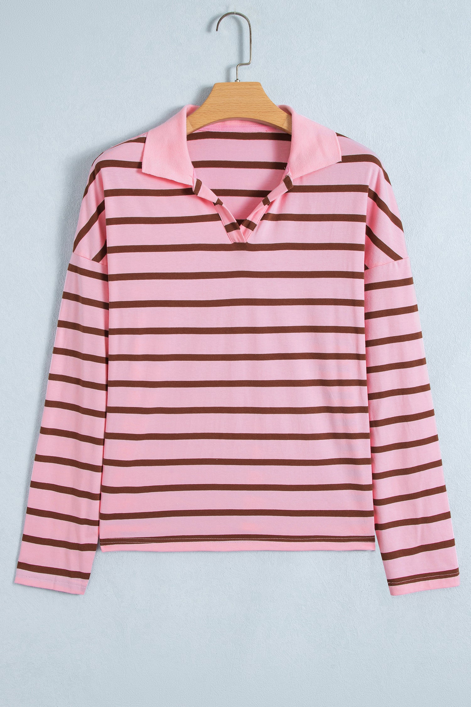 Pink Stripe Striped Long Sleeve Collar Shift Top