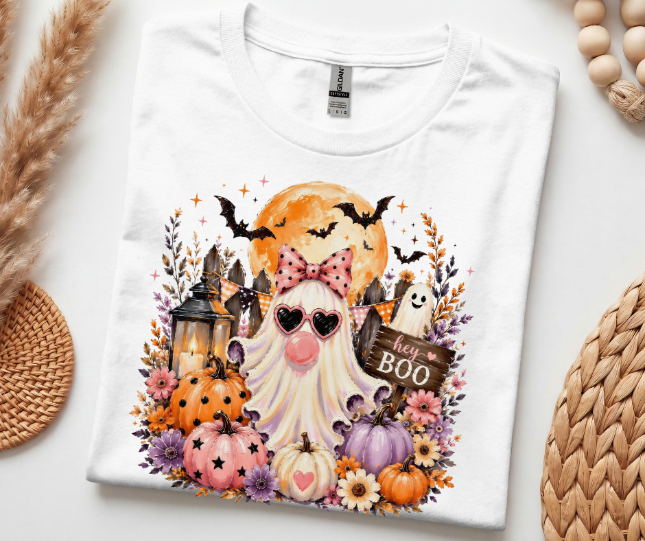 Halloween Gnome T‑Shirt — 'Hey Boo' Cute Pumpkin Ghost Fall Tee