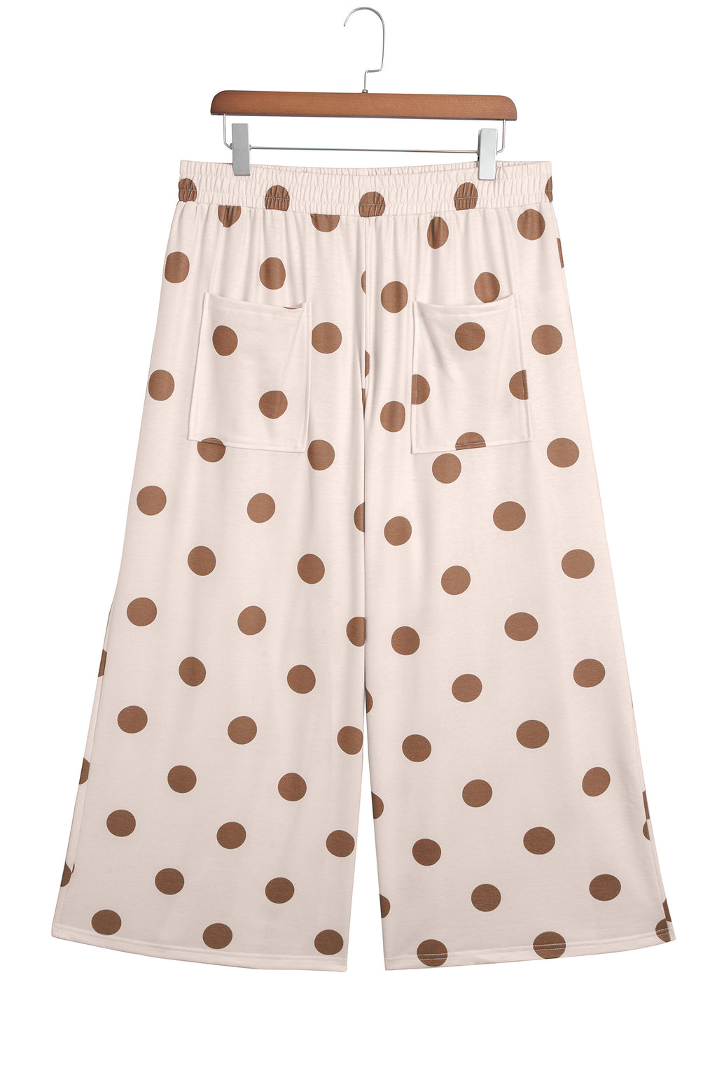 Sky Blue Polka Dot Elastic Waist Wide Leg Plus Size Pants
