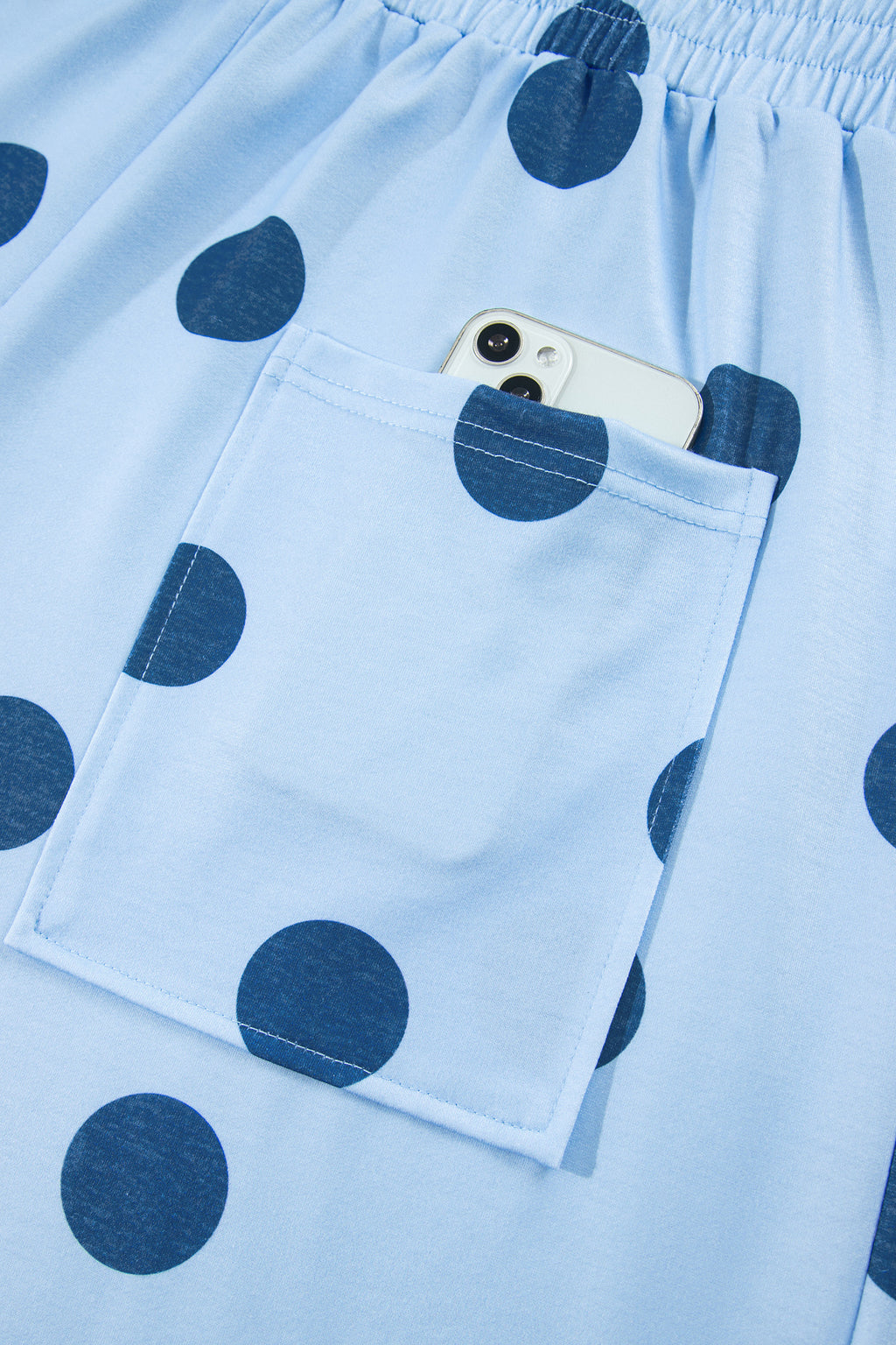 Sky Blue Polka Dot Elastic Waist Wide Leg Plus Size Pants
