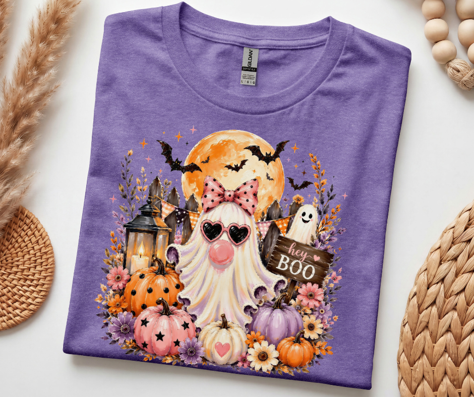 Halloween Gnome T‑Shirt — 'Hey Boo' Cute Pumpkin Ghost Fall Tee