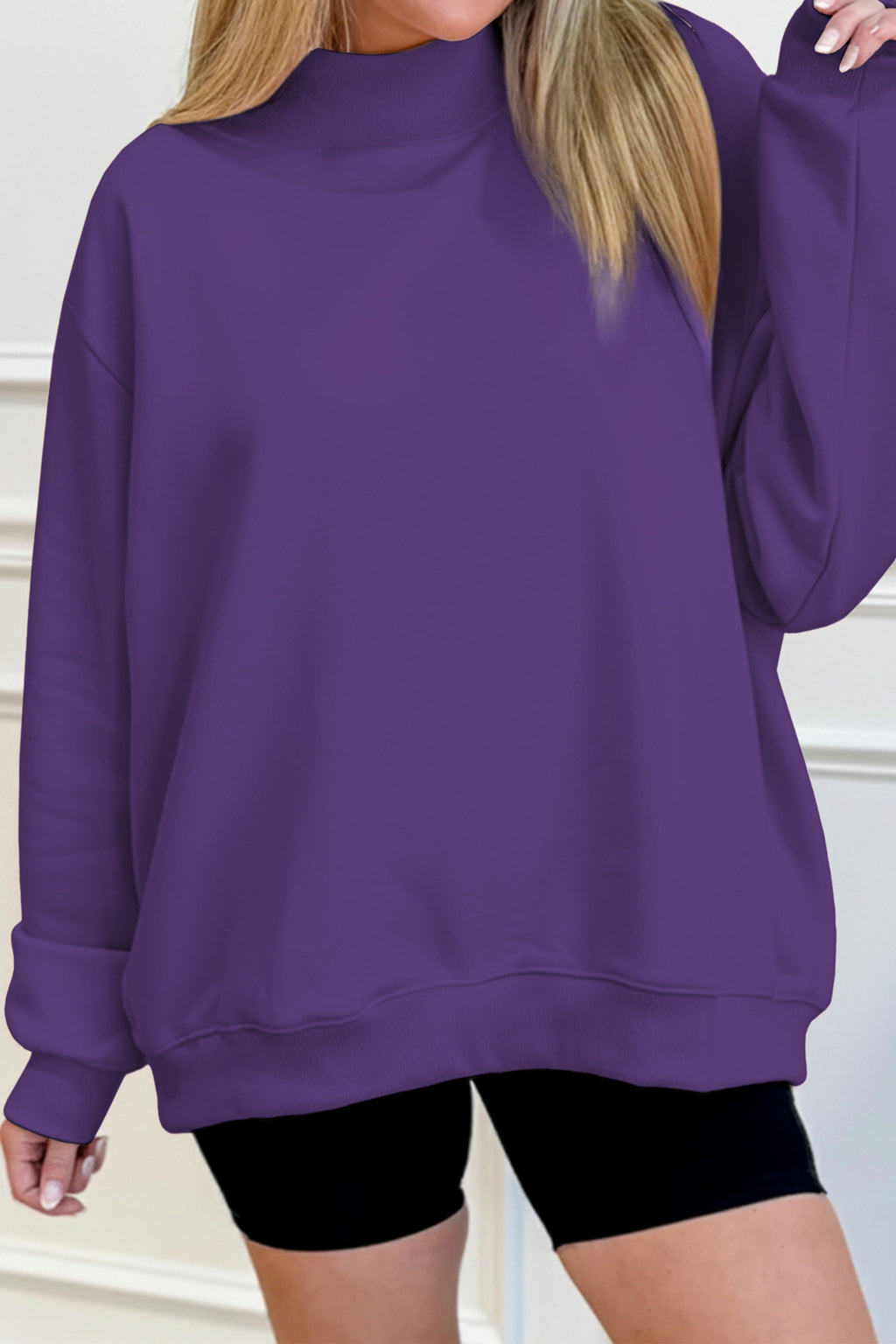 Womens Solid Color Oversized Mock Neck Sweatshirt