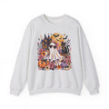 Halloween Ghost Crewneck Sweatshirt — Cute Ghost, Pumpkins & Black Cat Halloween Pullover