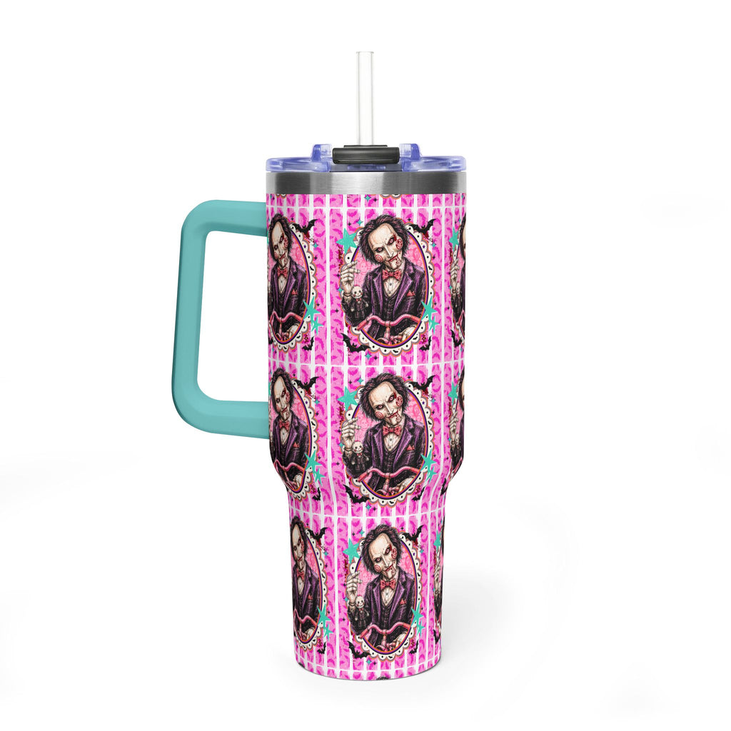 40oz Halloween JigSaw Character Vacuum Tumbler — Gothic Victorian Portrait Pink Pattern