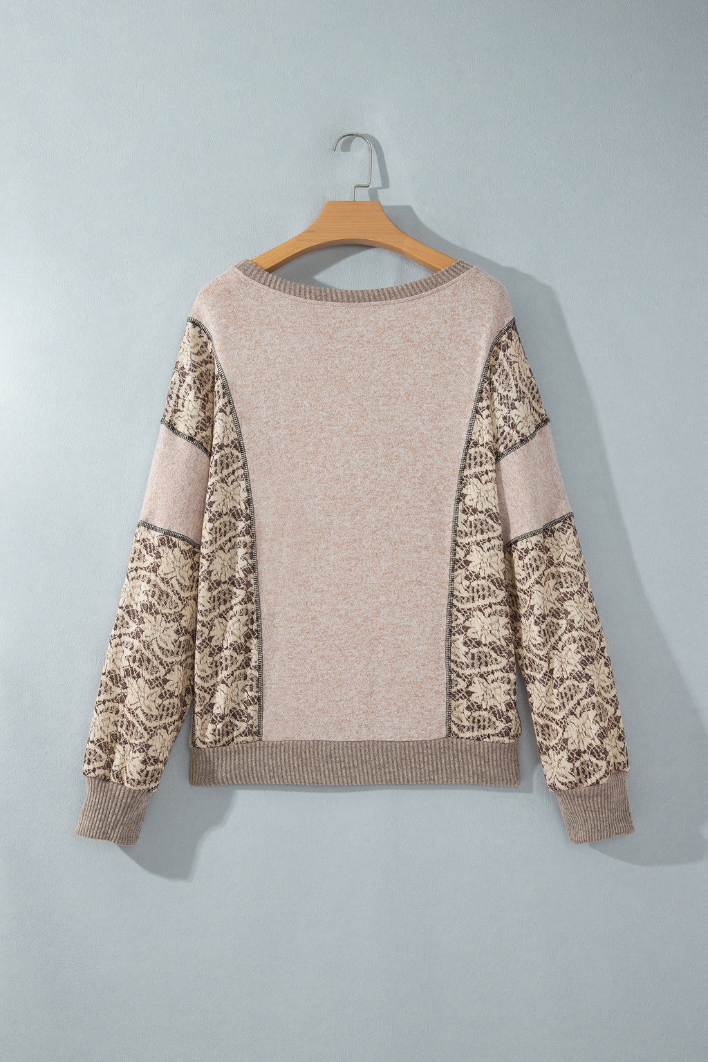 Womens Khaki Floral Print Round Neck Long Sleeve Shift Top