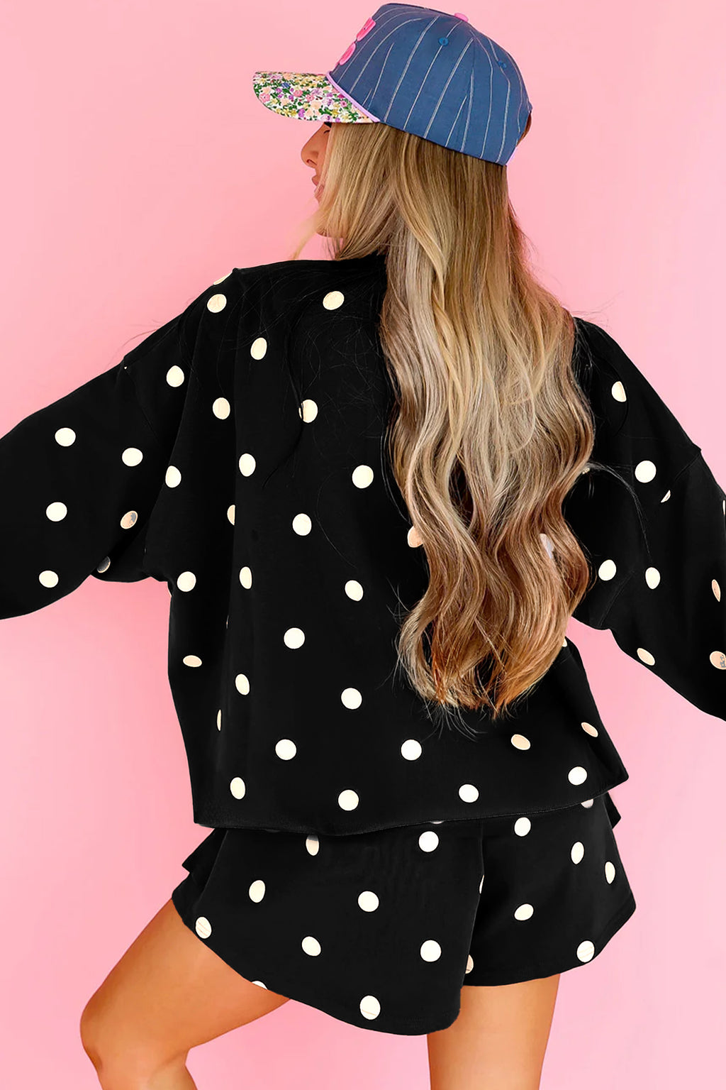 Red Polka Dot Raw Hem Relaxed Pullover Loose Skort Two Piece Set