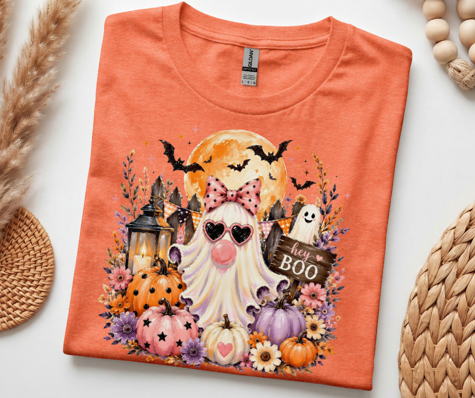 Halloween Gnome T‑Shirt — 'Hey Boo' Cute Pumpkin Ghost Fall Tee