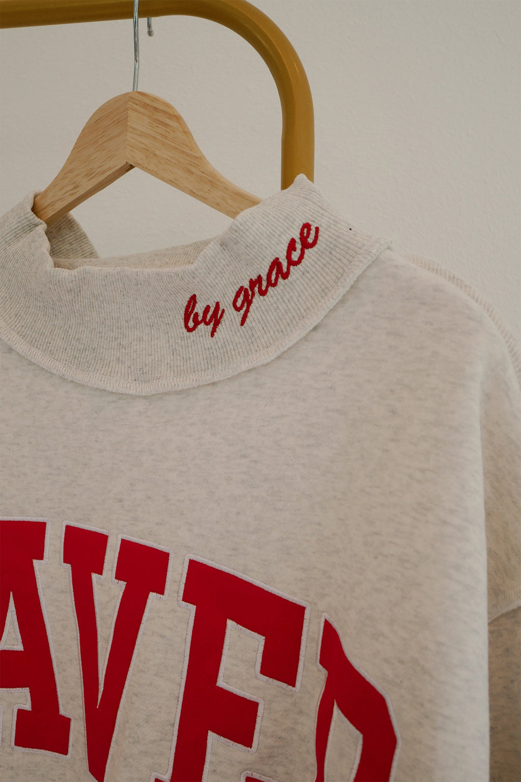 Gray Saved By Grace Embroidered Detail Letter Graphic High Neck Sweatshirt