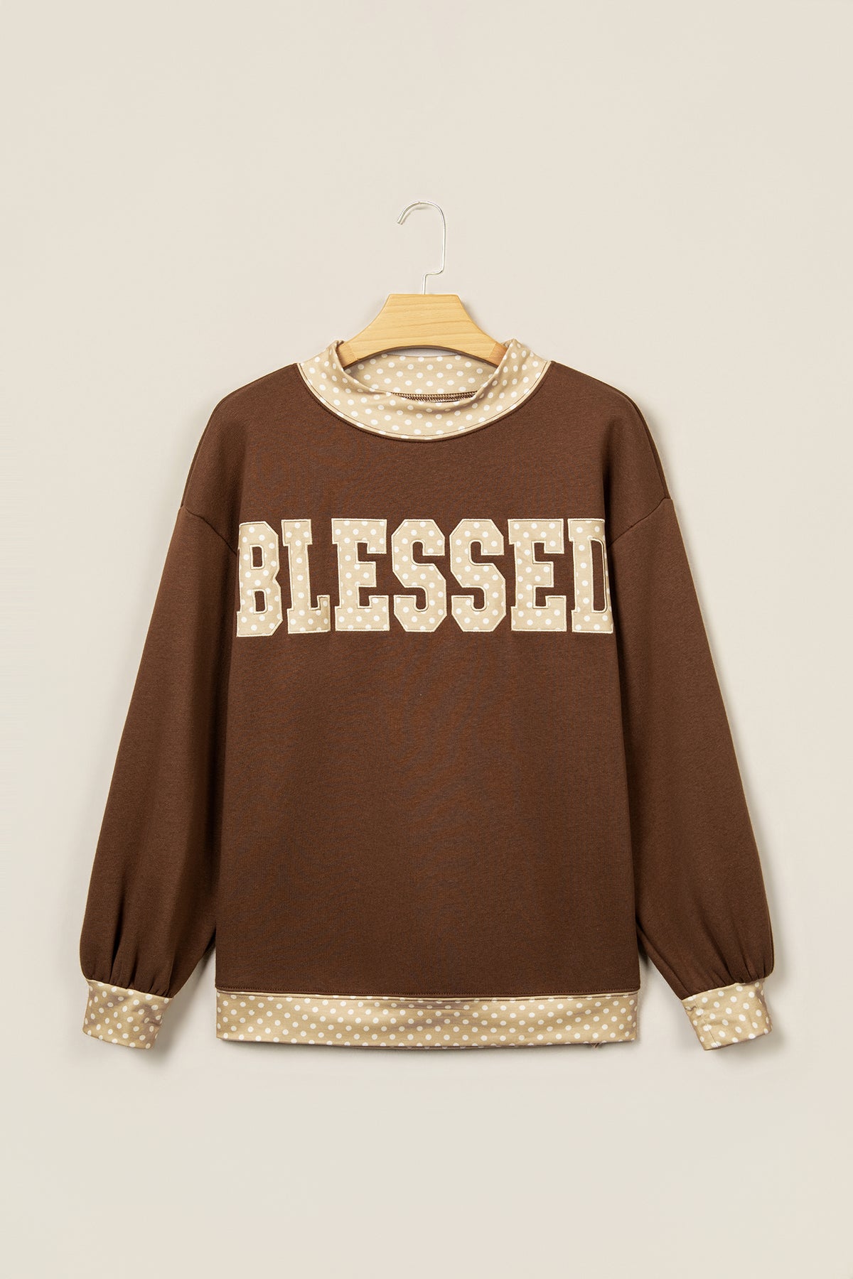 Parchment Leopard Trim High Neck FAITH Letter Graphic Baggy Sweatshirt