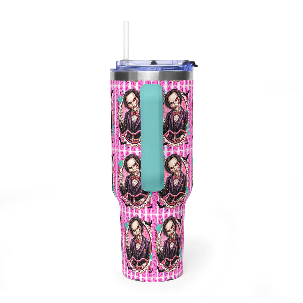 40oz Halloween JigSaw Character Vacuum Tumbler — Gothic Victorian Portrait Pink Pattern