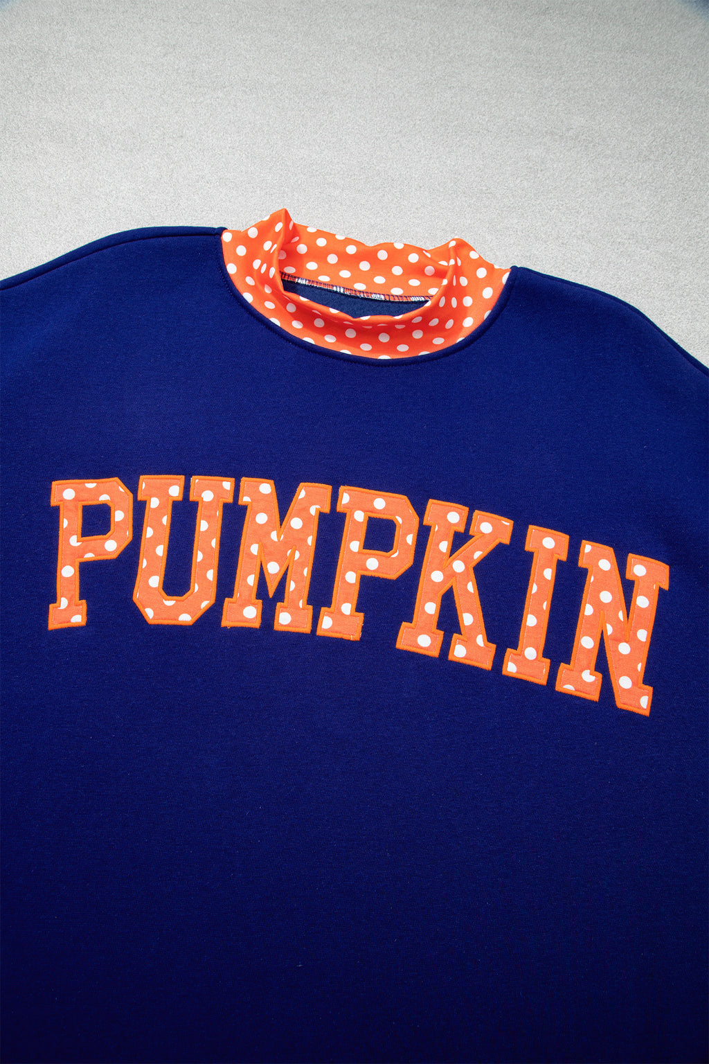 Grapefruit Orange Polka Dot Letter Print Contrast Trim Mock Neck Sweatshirt