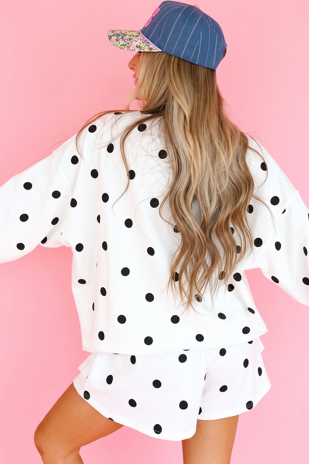 Red Polka Dot Raw Hem Relaxed Pullover Loose Skort Two Piece Set