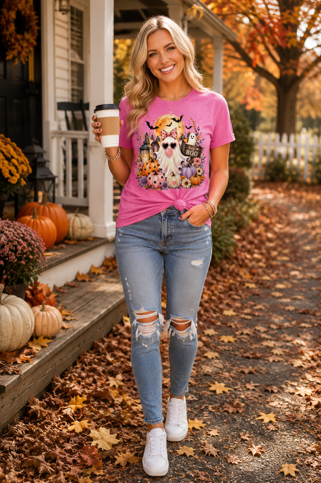 Halloween Gnome T‑Shirt — 'Hey Boo' Cute Pumpkin Ghost Fall Tee