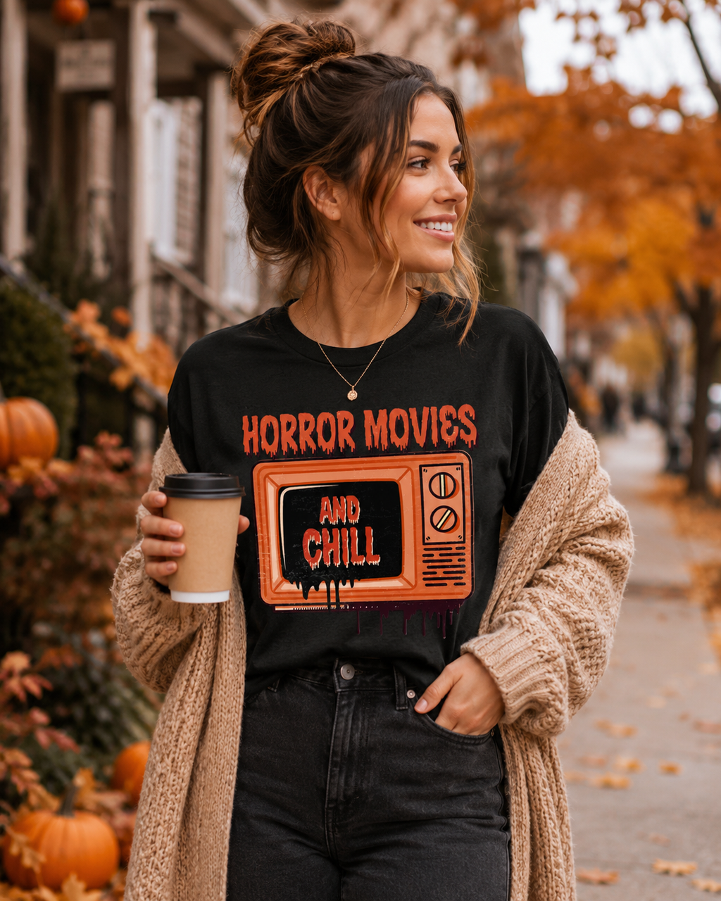 Horror Movies and Chill T-Shirt — Retro TV Graphic Tee for Horror Fans