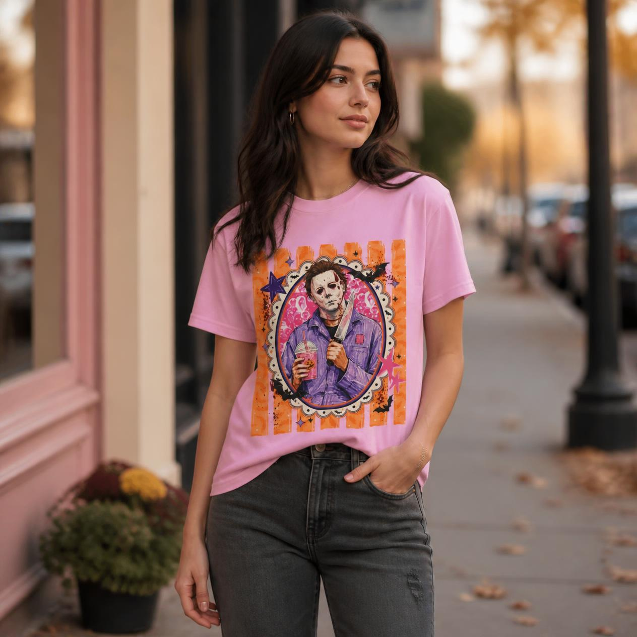 Michael Myers Retro Portrait Tee – Cute Creepy Halloween Horror Graphic Shirt