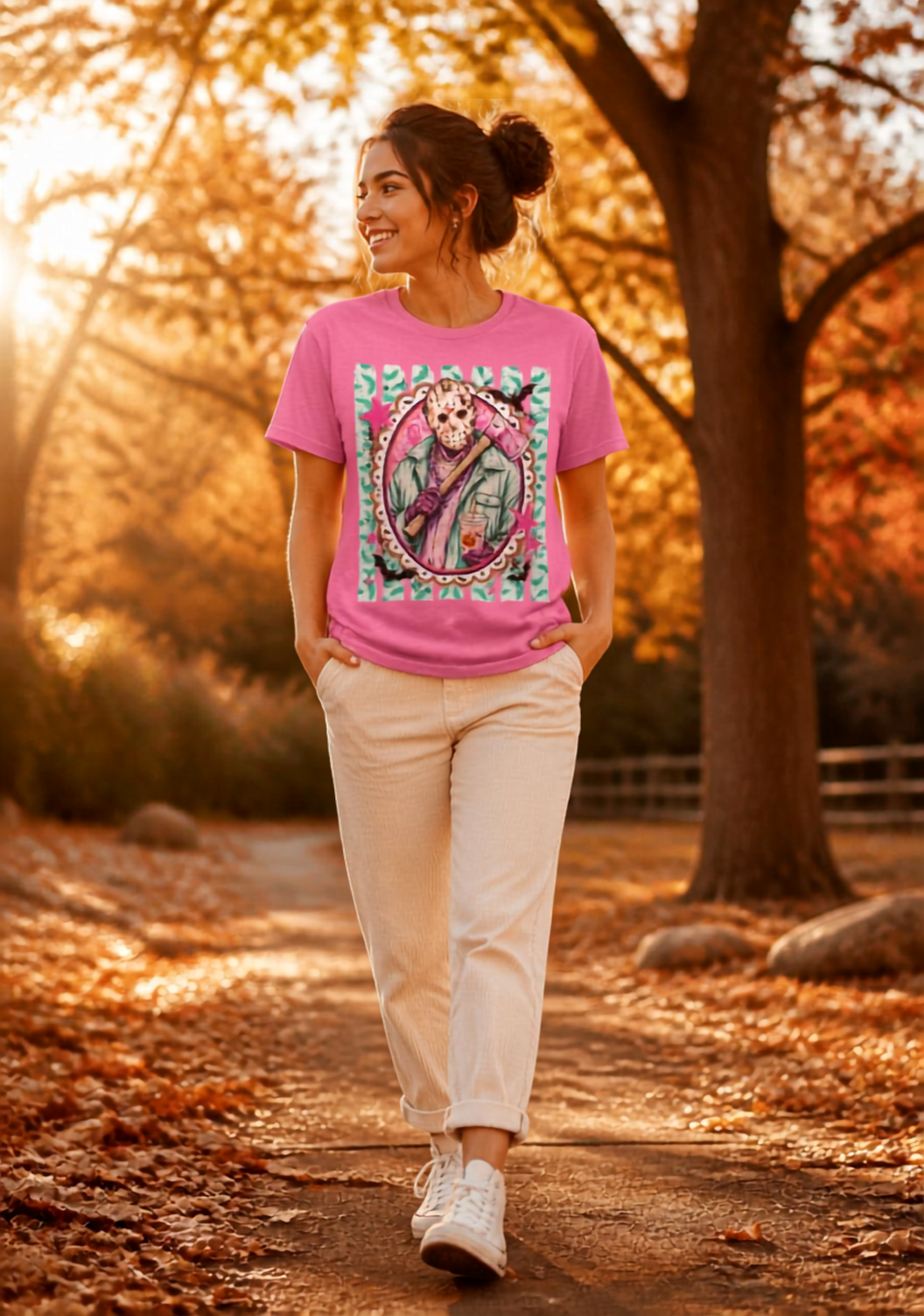 Retro Pastel Jason Voorhees Tee – Cute Horror Movie Mask Graphic Shirt