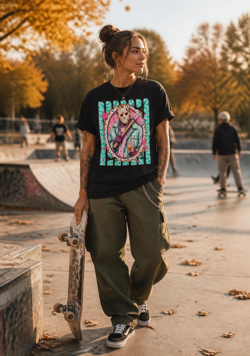 Retro Pastel Jason Voorhees Tee – Cute Horror Movie Mask Graphic Shirt