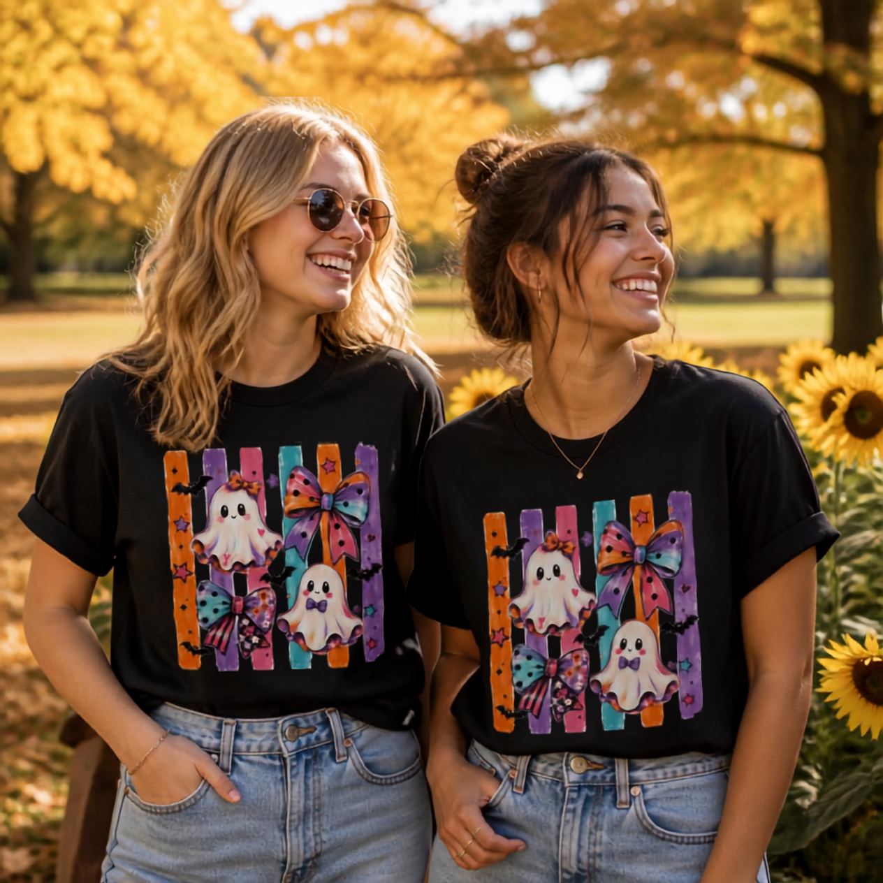 Halloween Ghosts Bows T-Shirt – Spooky Season Graphic Tee
