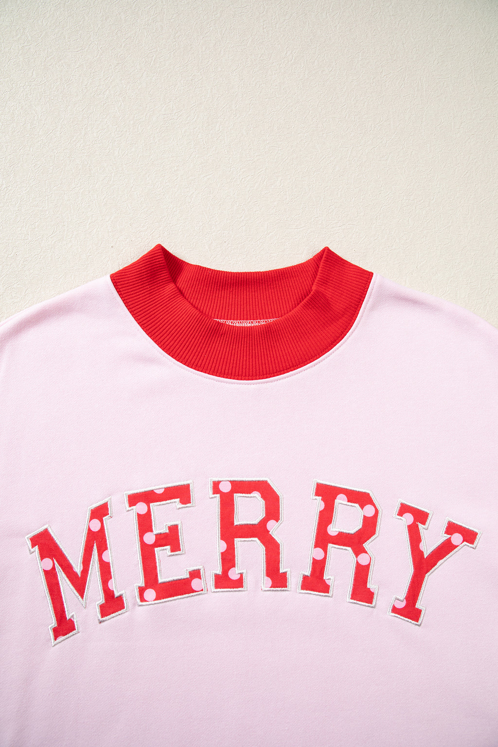 Pink Polka Dot Letter Graphic Colorblock Tunic Sweatshirt