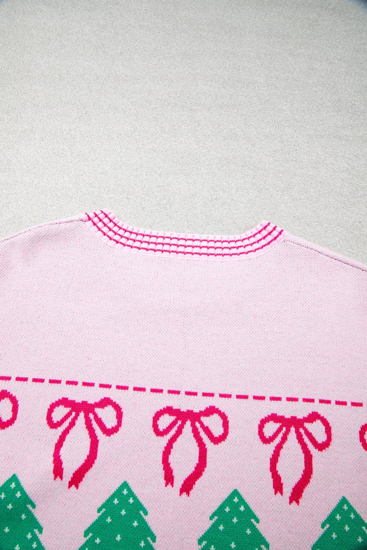 Pink Festive Holiday Print Round Neck Loose Tunic Sweater