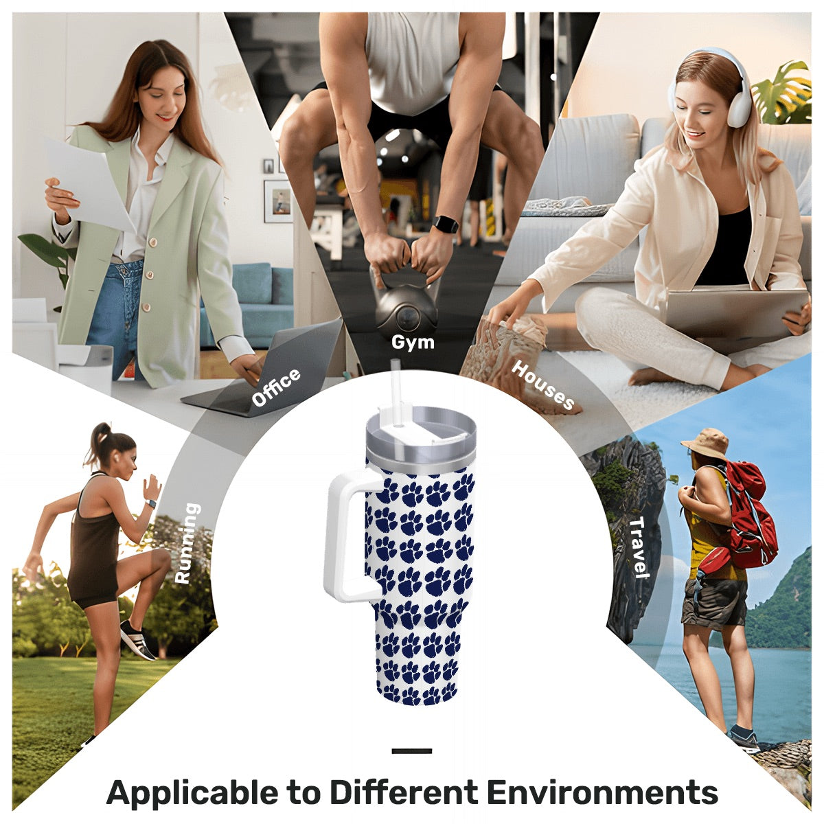 Edgewood Paw Print Travel Coffee Mug with Handle and Straw (40oz) 3562876920653970271208586780023905902919680n