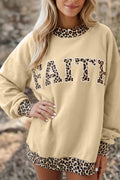 Parchment Trim High Neck FAITH Letter Graphic Baggy Sweatshirt